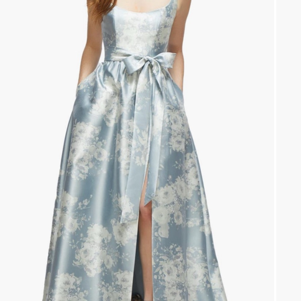 Dessy Collection Vivian Diamond Dress Blue Floral Seraphina Maxi Bridesmaid Prom